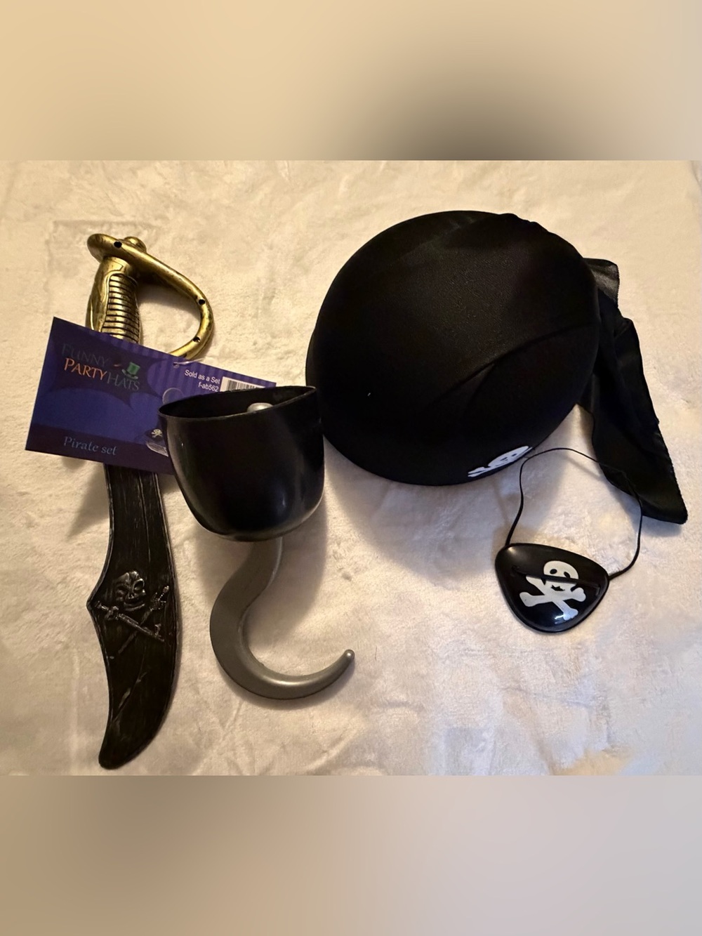 Black Pirate Costume Hook, Sword Hat and Eyepatch Set